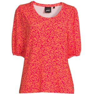 Poools Geweven T-shirt Met All Over Print Koraalrood - Maat L