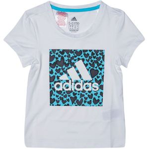 Girl's adidas Junior AEROREADY Leo Graphic T-Shirt in White blue