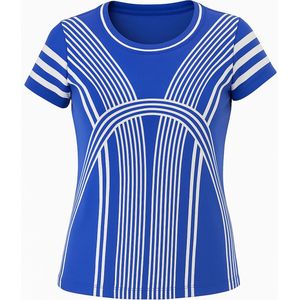 Damestop - Koningsblauw - Korte Mouwen - Grafisch Jersey - Stretchpasvorm