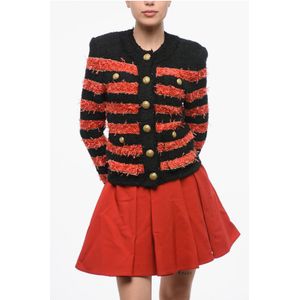 Tweekleurige gestreepte cardigan met logoknopen in Nero, Rosso
