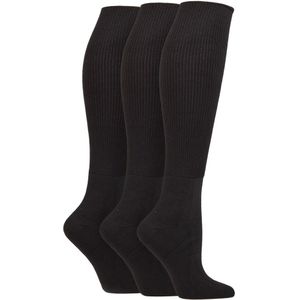 Kniehoge Diabetische Sokken | IOMI | Set van 3 bamboe sokken zonder elastiek sokken voor gezwollen voeten | Lange extra brede niet-bindende softbovenkant-sokken - Zwart