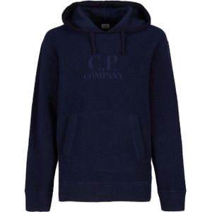 Heren C.P. Company Wollen Polar Fleece Logo Hoodie in Navy