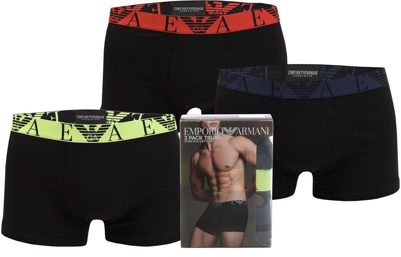 Heren Armani 3-pack Monogram Logo Boxer Trunks in Zwart