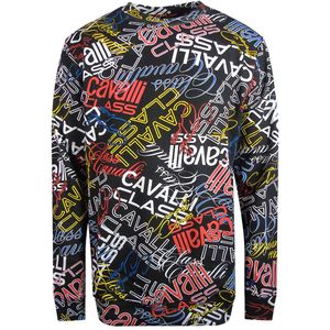 Cavalli Class groot zwart sweatshirt met meerdere logo's