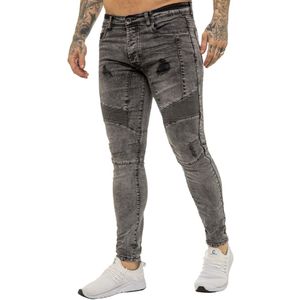 Enzo | Heren Skinny Stretch Biker Denim Jeans - Zwart Zuur - Maat 28/30