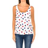 Dames - Tanktop - Wit-multicolor - Ronde Hals - Multicolor Stippenpatroon