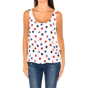 Dames - Tanktop - Wit-multicolor - Ronde Hals - Multicolor Stippenpatroon