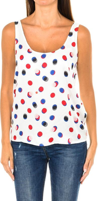Dames - Tanktop - Wit-multicolor - Ronde Hals - Multicolor Stippenpatroon