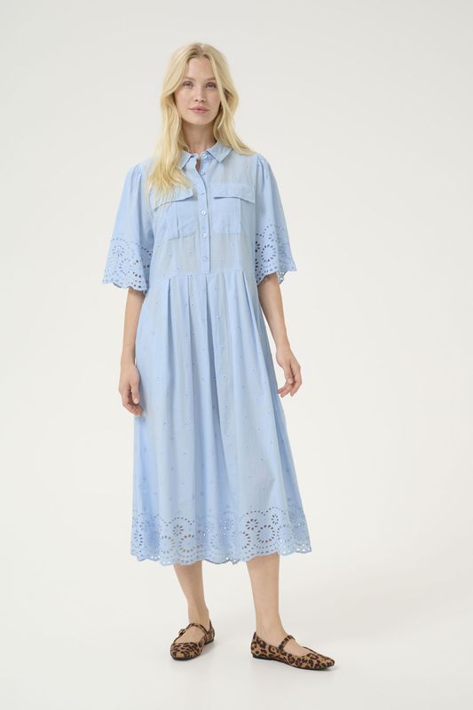 CULTURE - Reya - Jurk - Hemelsblauw - Katoen - 3/4 Lengte