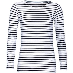 SOLS Dames dames Marine Long Sleeve Stripe T-Shirt (Wit Zwaar)