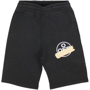 Zwarte Sweatshort - Gebroken Witte Tape - Sportbroeken