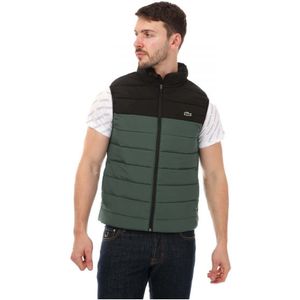 Men's Lacoste Padded Water-Resistant Vest In Black Green - Maat 2XL