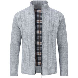Herenvest met ritssluiting Grof gebreid vest met opstaande kraag voor de winter Lichtgrijs