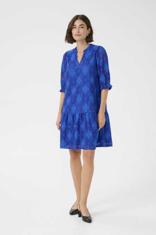 CULTURE - Jurk - Blauw - Knielengte - Losse Pasvorm - Halve Mouw