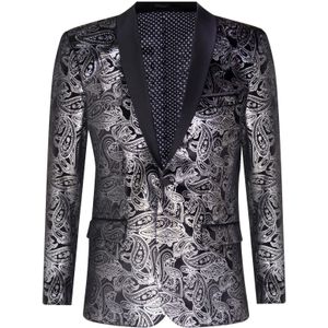 Heren - Smoking Dinerjas - Zwart - Fluwelen Blazer - Zilveren Paisley