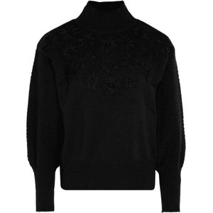 Mymo - Trui - Zwart - Met Bloemenborduursel - Dames