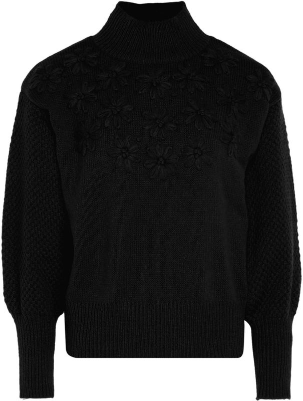 Mymo - Trui - Zwart - Met Bloemenborduursel - Dames