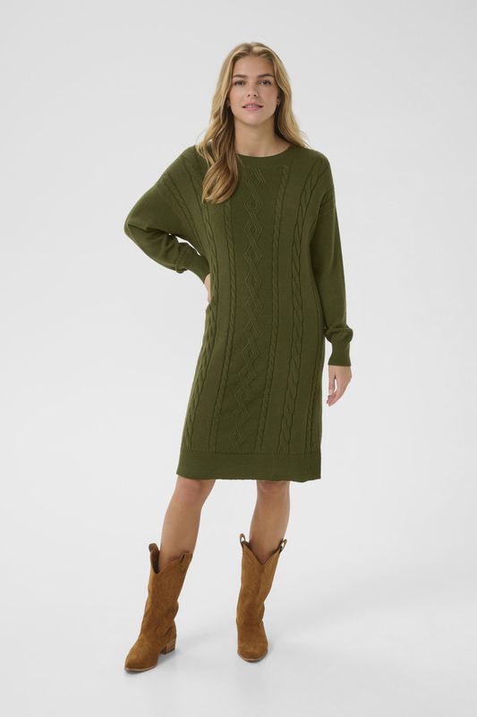 Cream - Dela - Gebreide Jurk - Olijfgroen - Knielengte