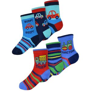 Set van 6 babysokken van katoen met auto's-motief voor babyjongens - Auto