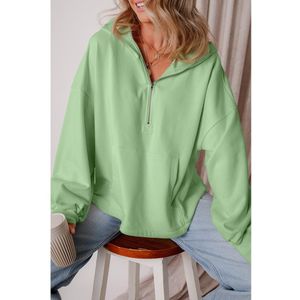 Azura Exchange Rookgroene Fleece Gevoerde Halve Rits Kangoeroe Zak Losse Hoodie
