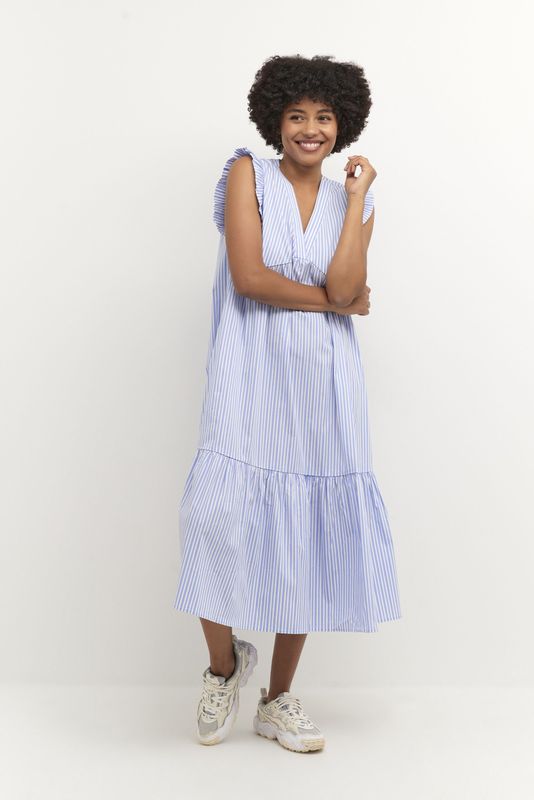 CULTURE - Bjørg - Jurk - Lichtblauw - Katoen - 3/4 Lengte