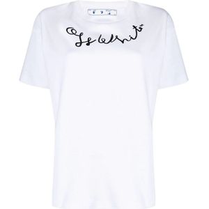 Gebroken wit wit T-shirt met linkerhandlogo en normale pasvorm