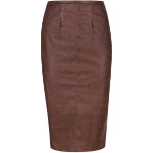 Kokerrok - Chocolade - Hoge Taille - Imitatieleer - Midi Lengte