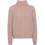 Mymo - Jumper - Pullover - Beige - Coltrui-ontwerp met Kabelbreisel