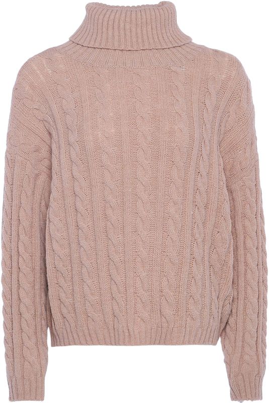 Mymo - Jumper - Pullover - Beige - Coltrui-ontwerp met Kabelbreisel