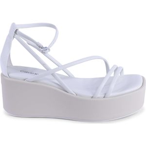 Calvin Klein - Witte Multi Strap Sleehak Sandalen - Leer