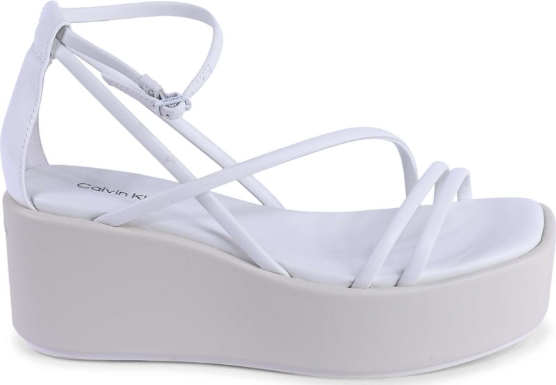 Calvin Klein - Witte Multi Strap Sleehak Sandalen - Leer