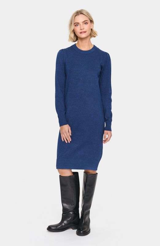 Saint Tropez - Mila SZ Dress - Gebreide Dagjurk - Blauw - Titan Melange
