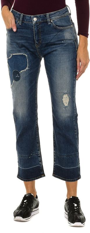 Jeans - Blauw - Lange Getragene en Zerrissene Dames-Jeanshose met Effect - 6Y5J06-5D2XZ