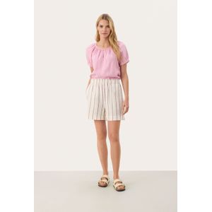 Korte Broeken - Eggnog - Bruine Streep - Linnen - Katoen - Losse Pasvorm