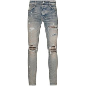 Amiri MX1 neon geruite Clay Indigo blauwe jeans