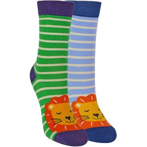 2 Paar Bamboe Sokken Jongens | Mr Heron | Sokken met dierenpatroon voor kinderen | Sokken met nieuw ontwerp - Leeuwen