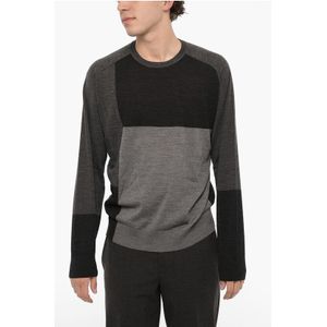 Tweekleurige wollen trui in Nero, Grigio