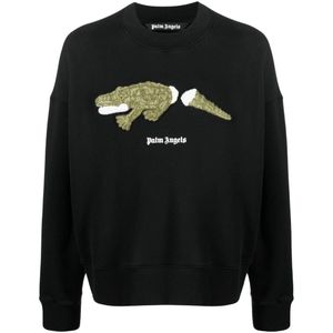 Palm Angels - Zwarte Trui - Croco-logo - Ronde Hals - Relaxed-fit
