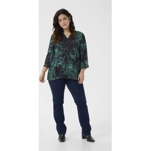 Blouse met korte mouwen A-shape Black/Green Painted Flower floral