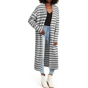 Gestreepte Wafel Trui Lange Cardigan