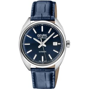 Gevril Five Points 48701A Herenhorloge met Blauwe Wijzerplaat en Leren Band