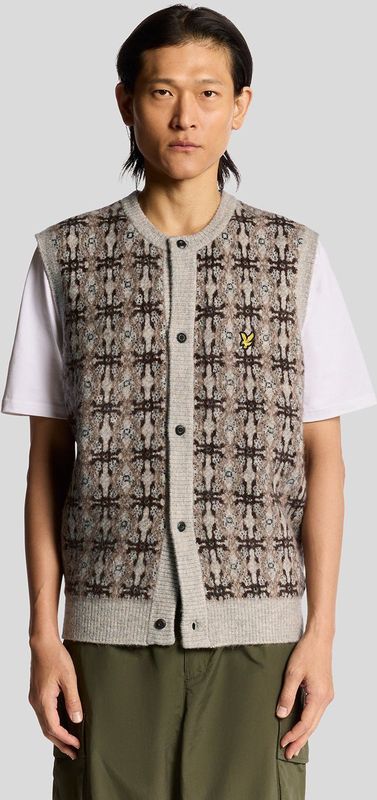 Lyle & Scott geborsteld intarsia gebreid vest - grijs