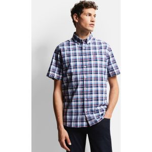 Overhemd - Marine - 100% Katoen - Met Ruitpatronen - Korte Mouwen