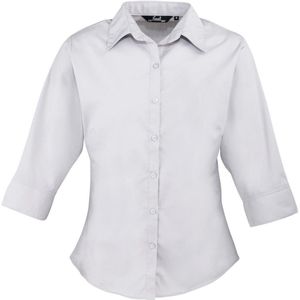 Premier Dames/Dames Poplin 3/4 Mouw Shirt (Zilver)