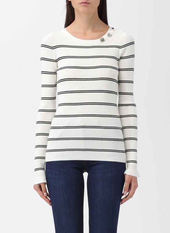 Liu Jo - Gestreepte Gebreide Trui - Wit - Gebreid - Ronde Hals