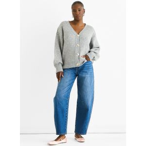 Grijze Vlekafdruk Knop Cardigan Kijk Trui