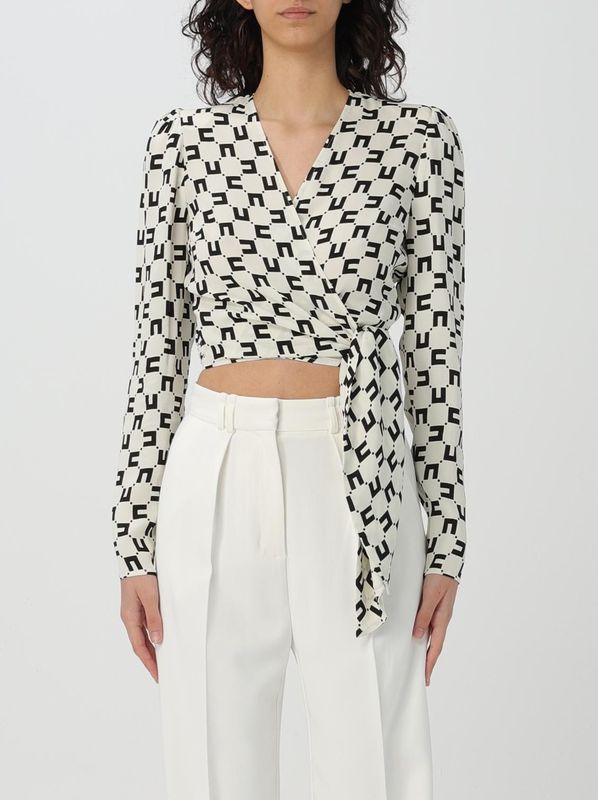 Elisabetta Franchi - Geometric Print Wrap Blouse - Zwart - Dames