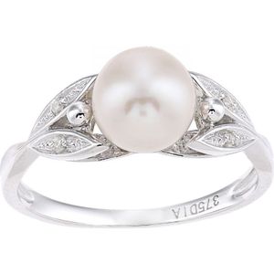 9 ct witgoud, 0,03 ct diamanten met witte gekweekte parelring