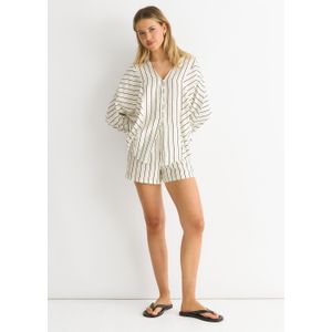 Crème lang mouw Batwing streep shirt