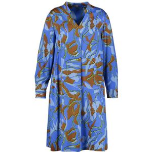 Samoon Jurk Met All Over Print En Plooien Blauw/bruin - Maat L